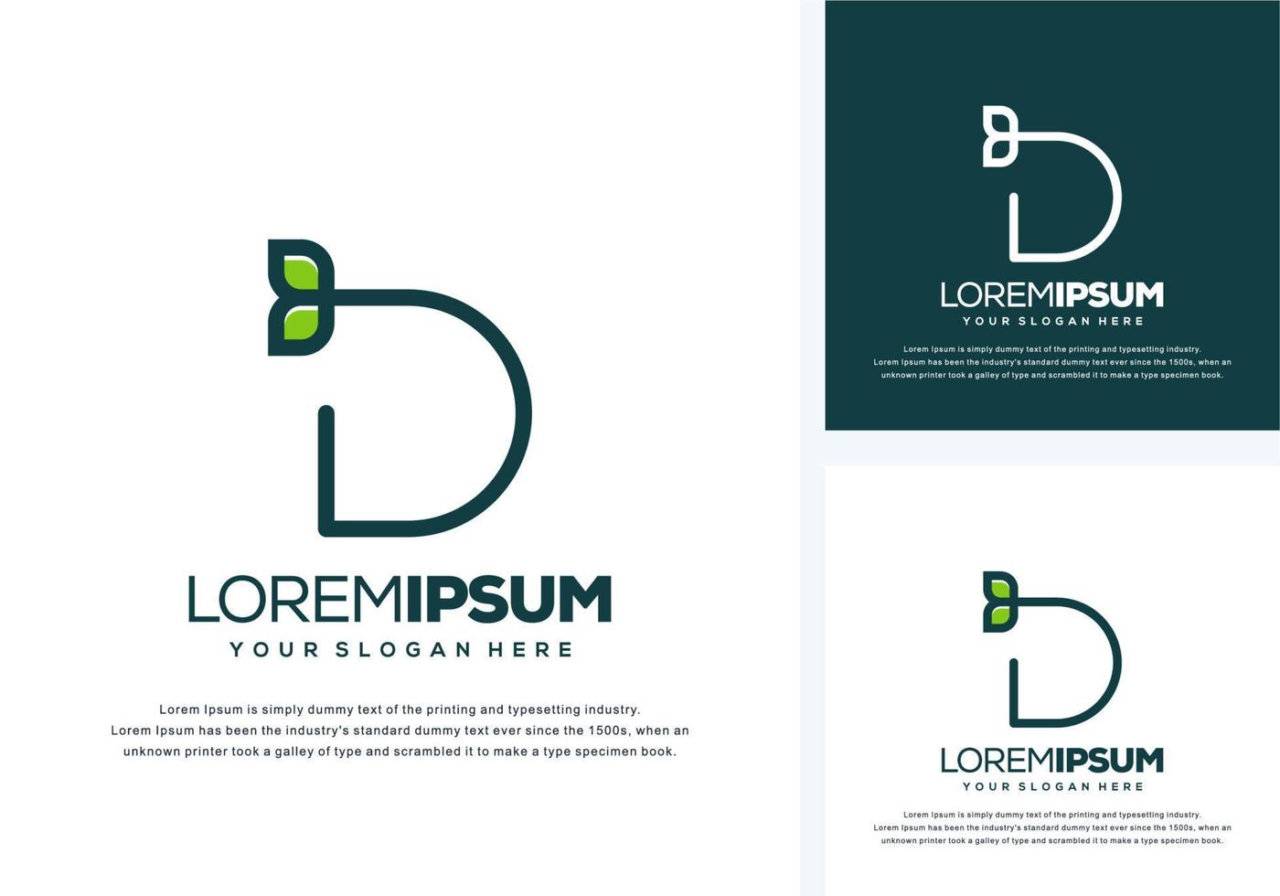 abstract line art letter d with leaf logo design vector