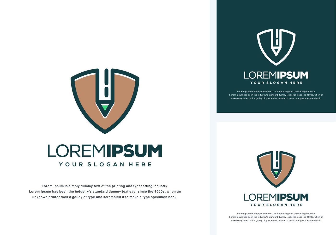 abstract shield and pencil logo design vector