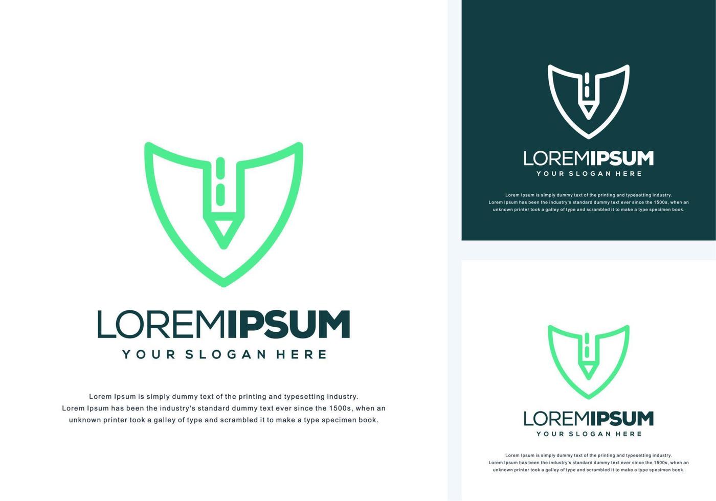 abstract shield and pencil logo design vector