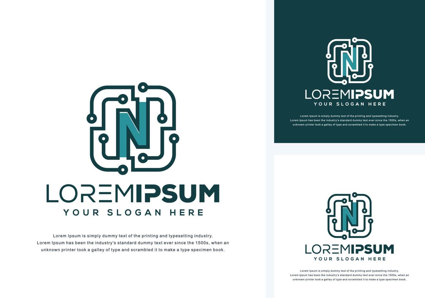 abstract letter n with tech logo design vector