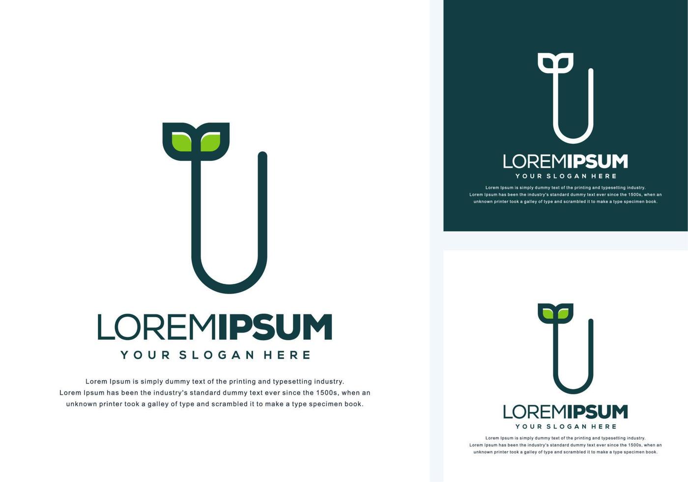 abstract line art letter u with leaf logo design vector