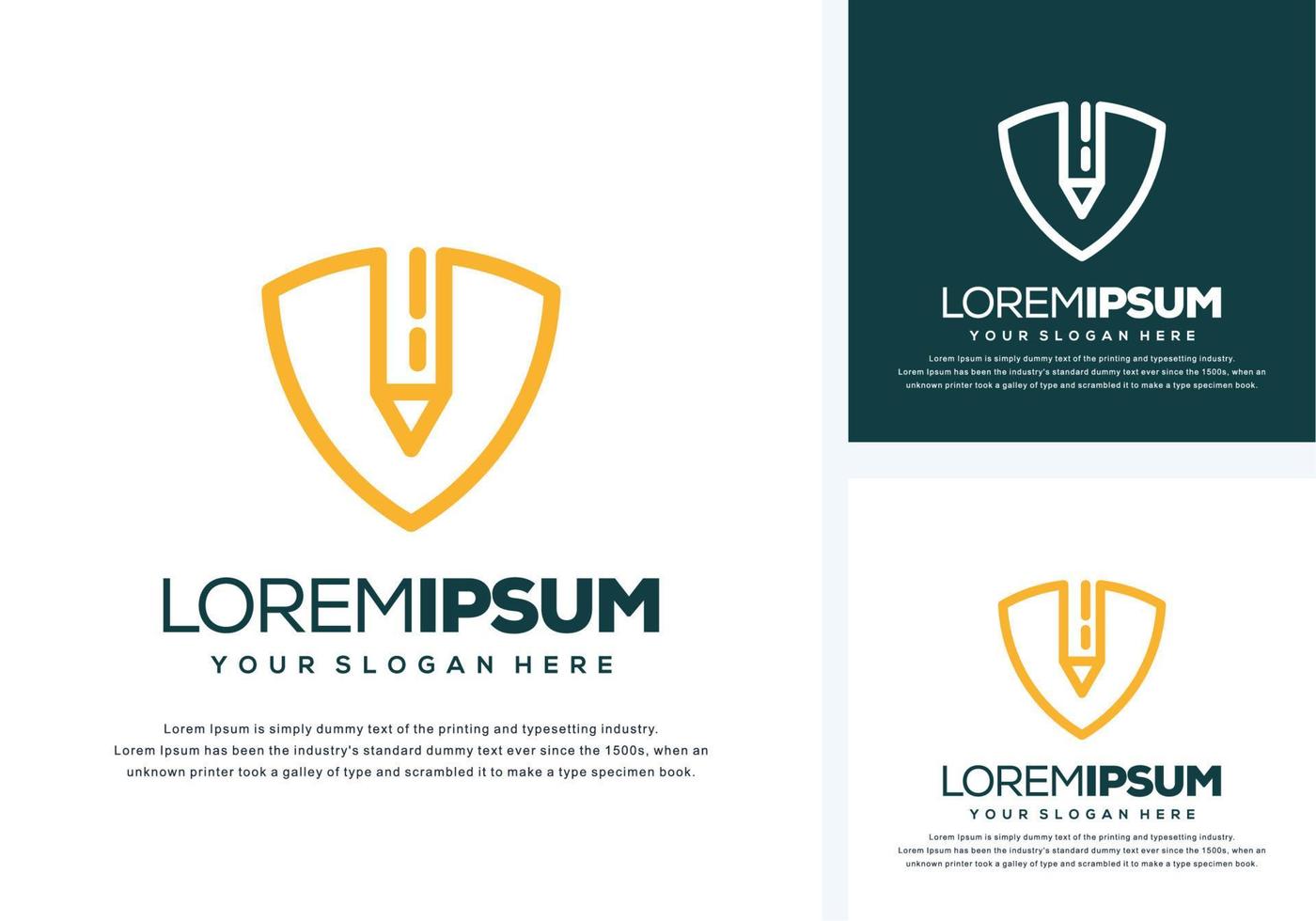 abstract shield and pencil logo design vector