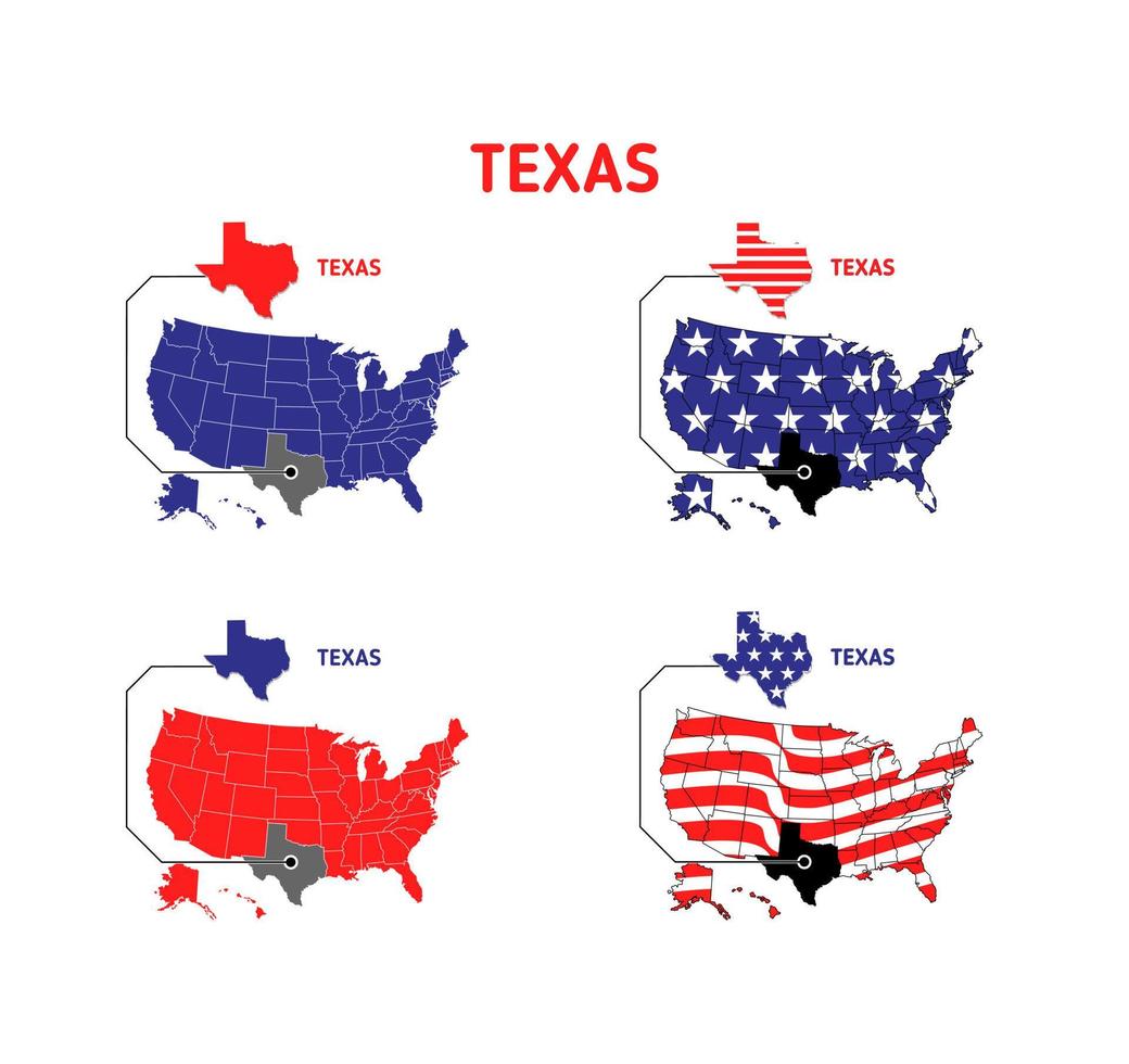 mapa de texas con ilustración de diseño de bandera de estados unidos vector