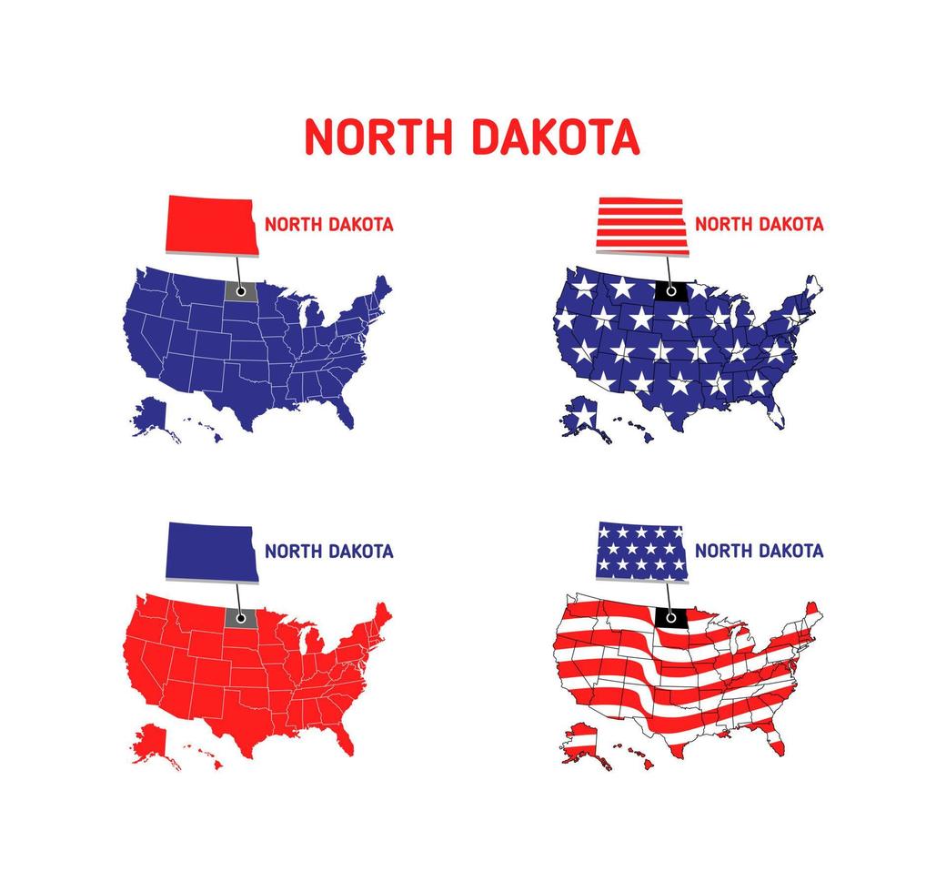 North Dakota map with usa flag design illustration vector