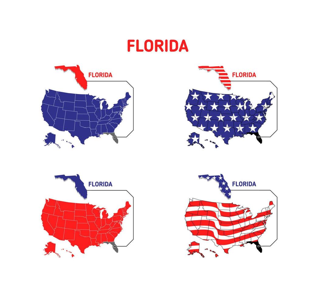 mapa de florida con ilustración de diseño de bandera de estados unidos vector