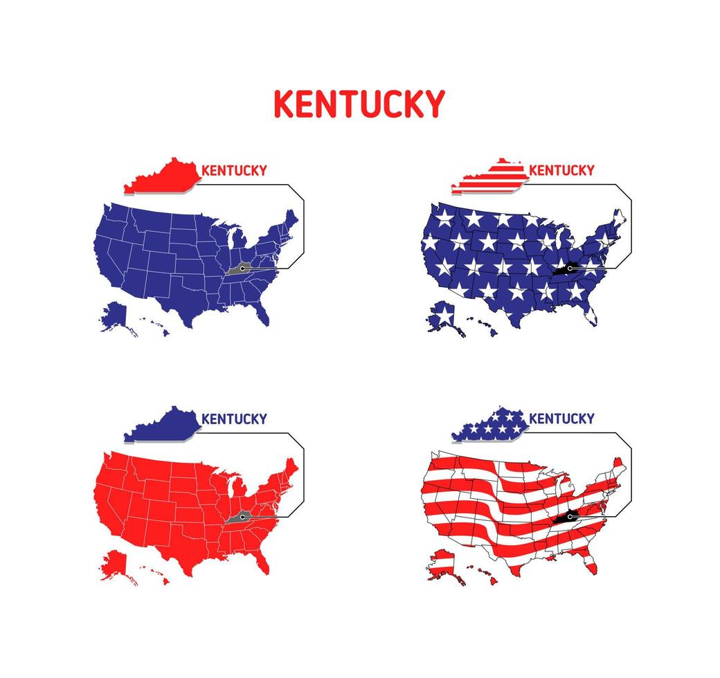 mapa de kentucky con ilustración de diseño de bandera de estados unidos vector