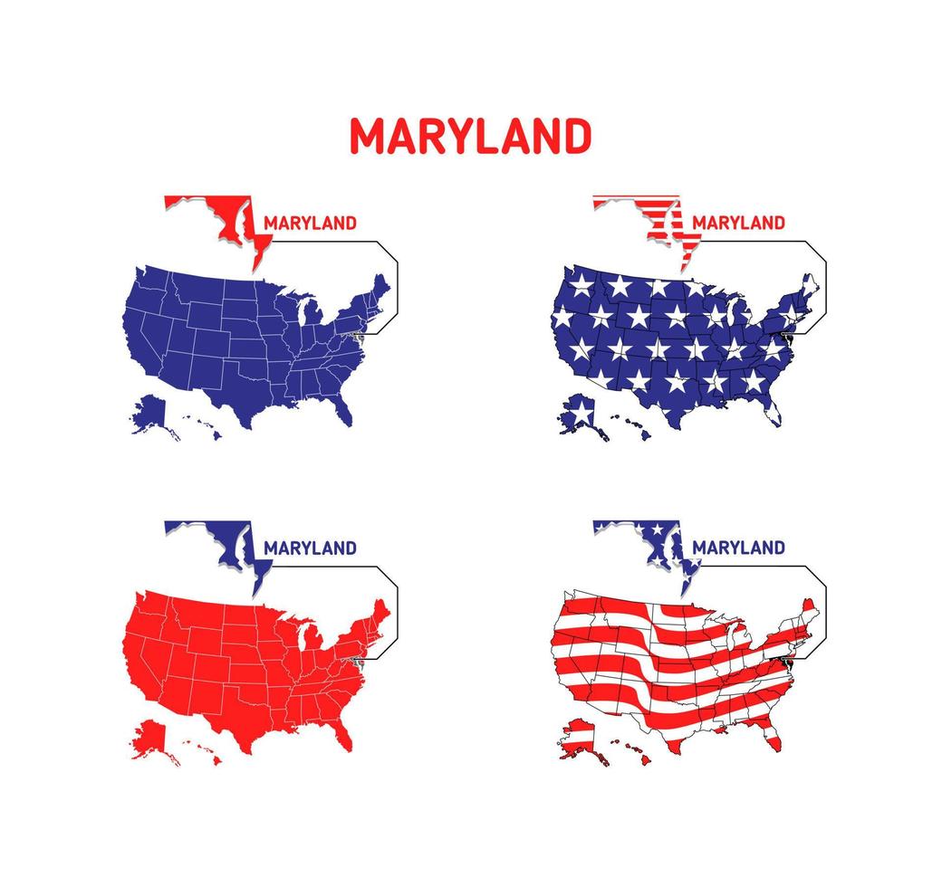 Mapa de Maryland con ilustración de diseño de bandera de Estados Unidos vector