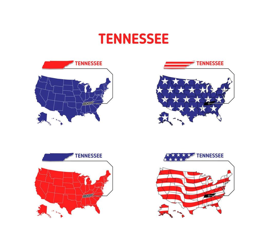 mapa de tennessee con ilustración de diseño de bandera de estados unidos vector