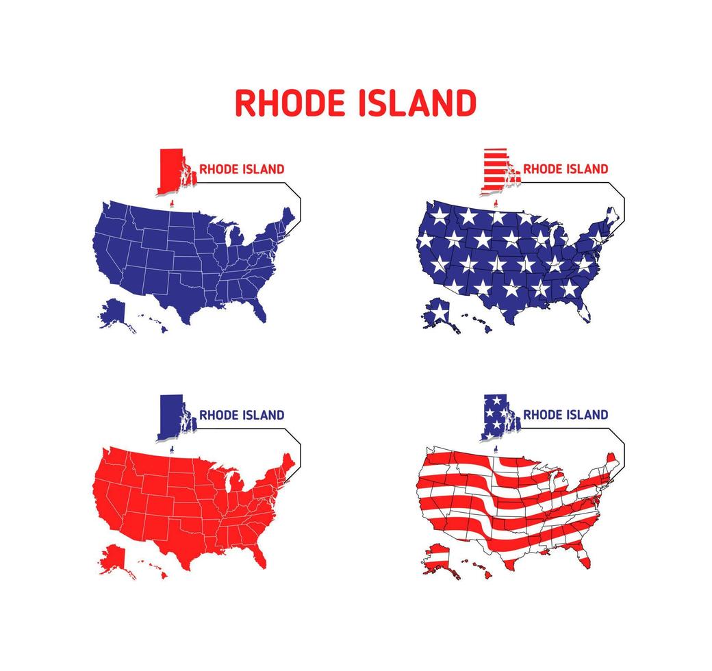 mapa de rhode island con ilustración de diseño de bandera de estados unidos vector