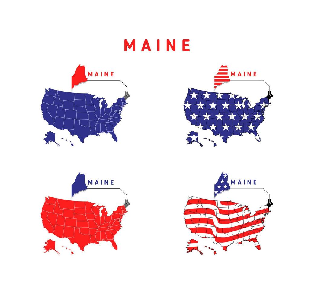 mapa de maine mapa de estados unidos con ilustración de diseño de bandera de estados unidos vector