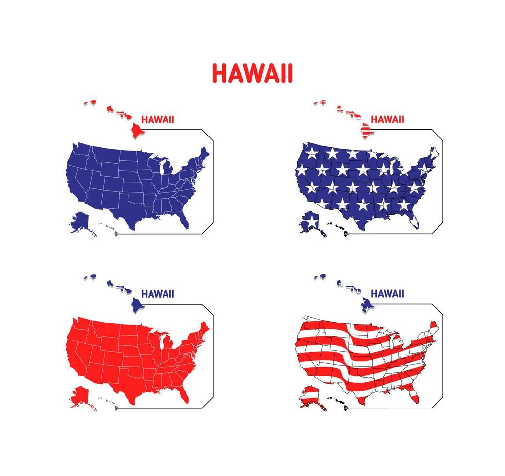 mapa de hawaii con ilustración de diseño de bandera de estados unidos vector