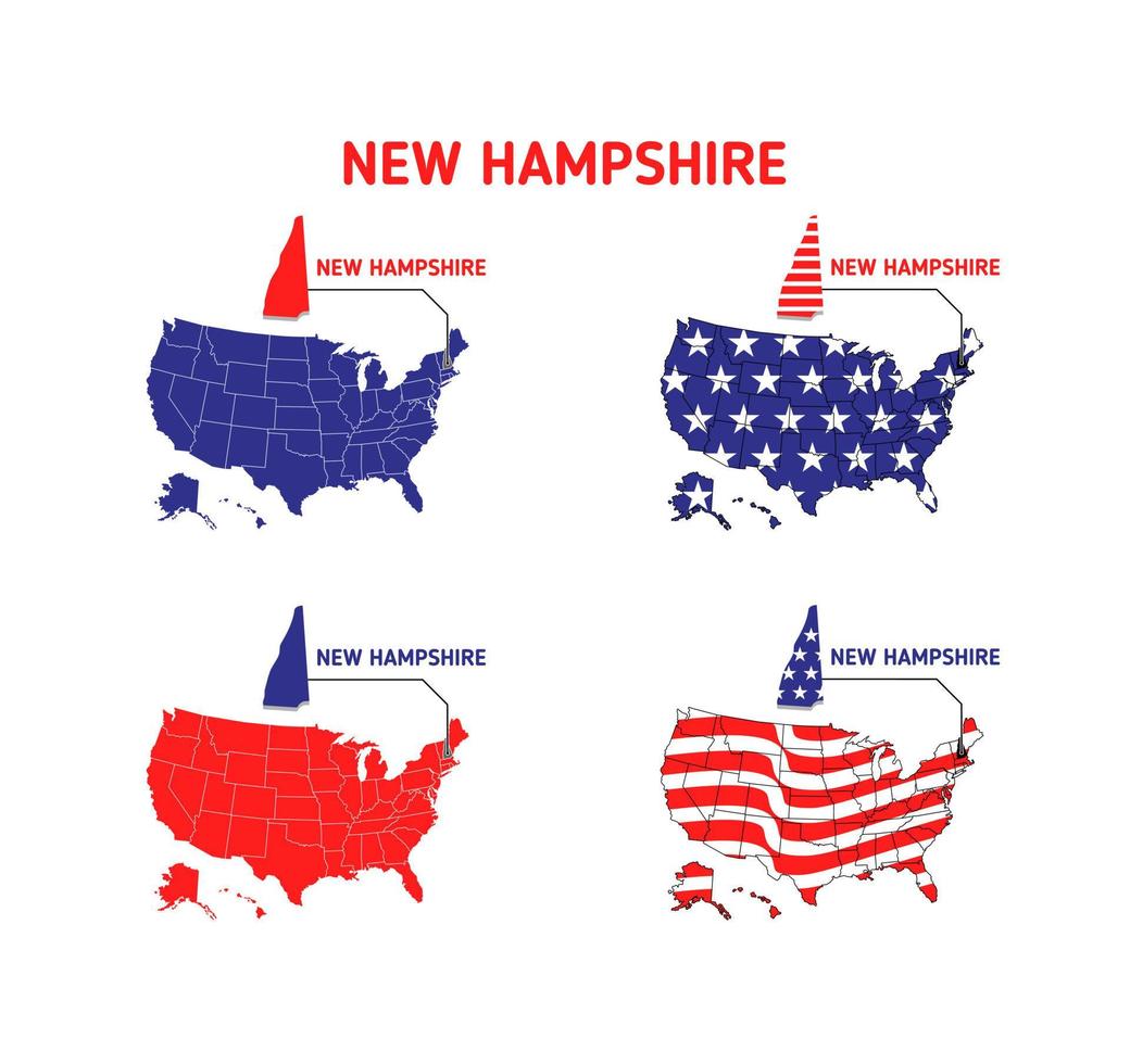 New Hampshire map with usa flag design illustration vector