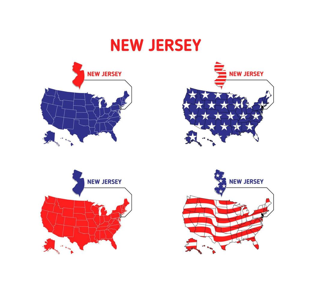 mapa de nueva jersey con ilustración de diseño de bandera de estados unidos vector