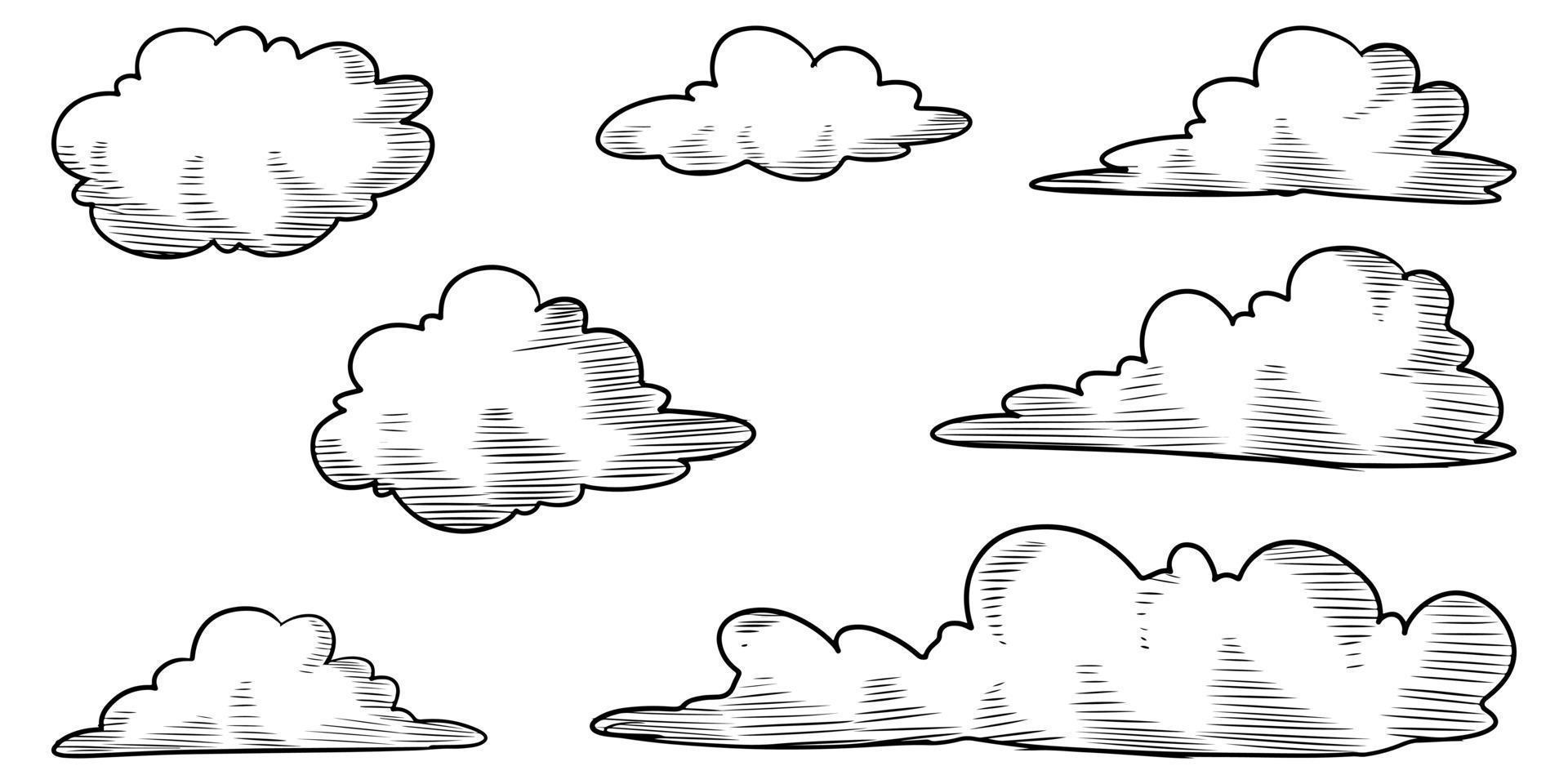 conjunto de garabatos de nubes dibujadas a mano aisladas para el diseño conceptual. ilustración vectorial vector