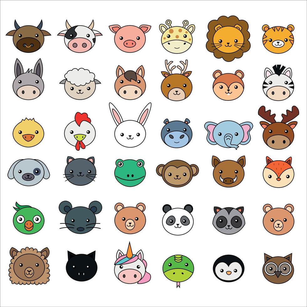 conjunto de caras de animales vector