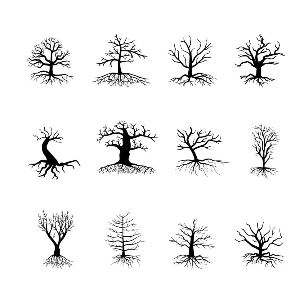 conjunto de siluetas de árboles desnudos vector