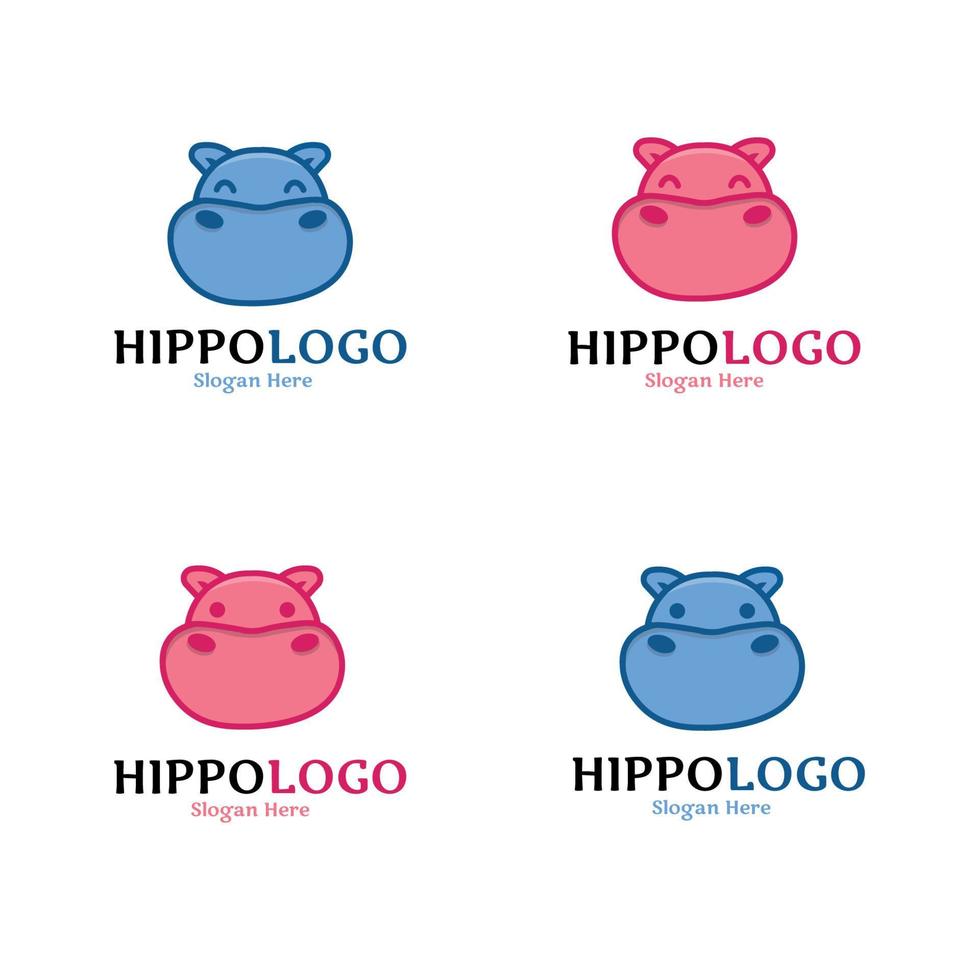 Set of hippopotamus logos in blue and pink color vector