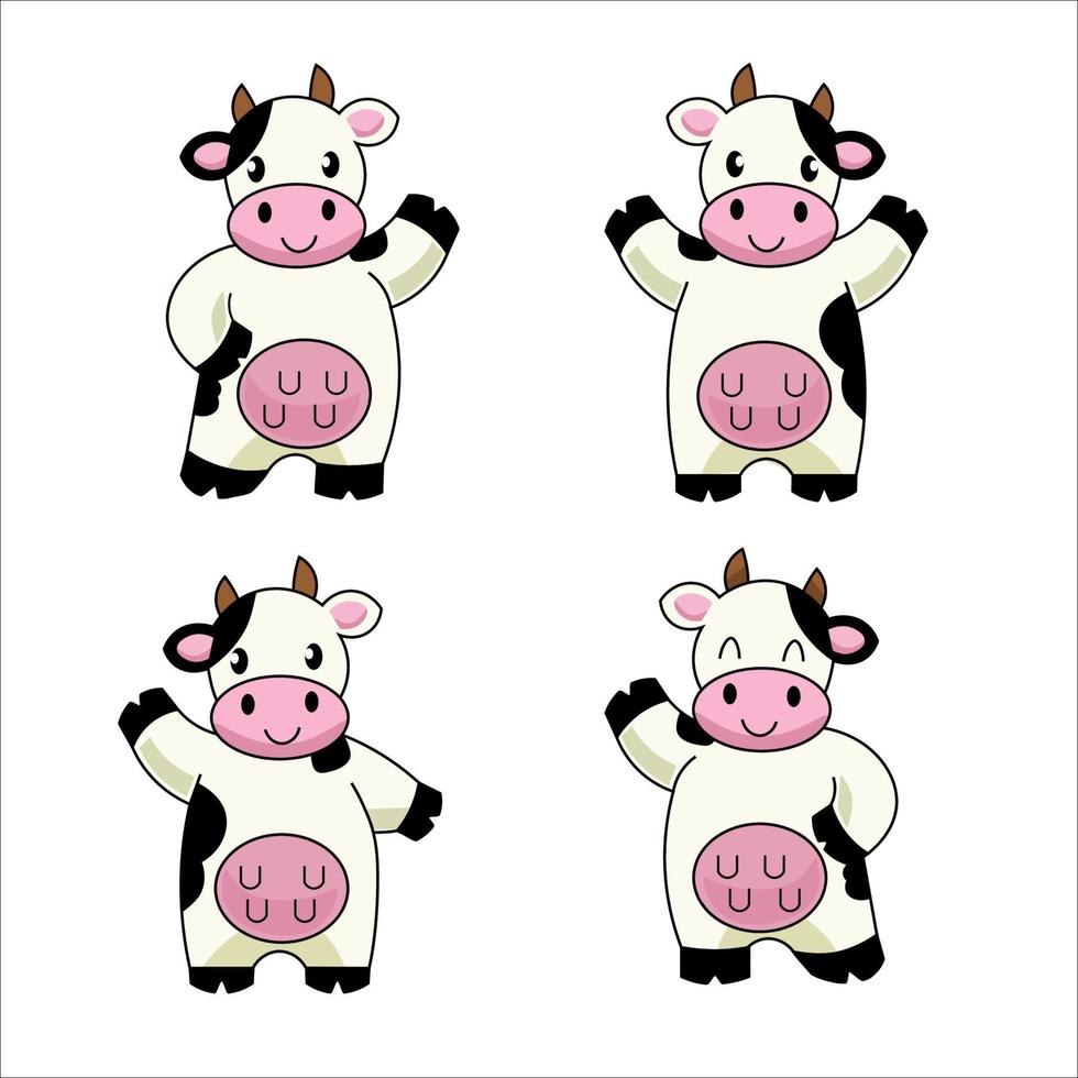 lindo conjunto de dibujos animados de vaca vector
