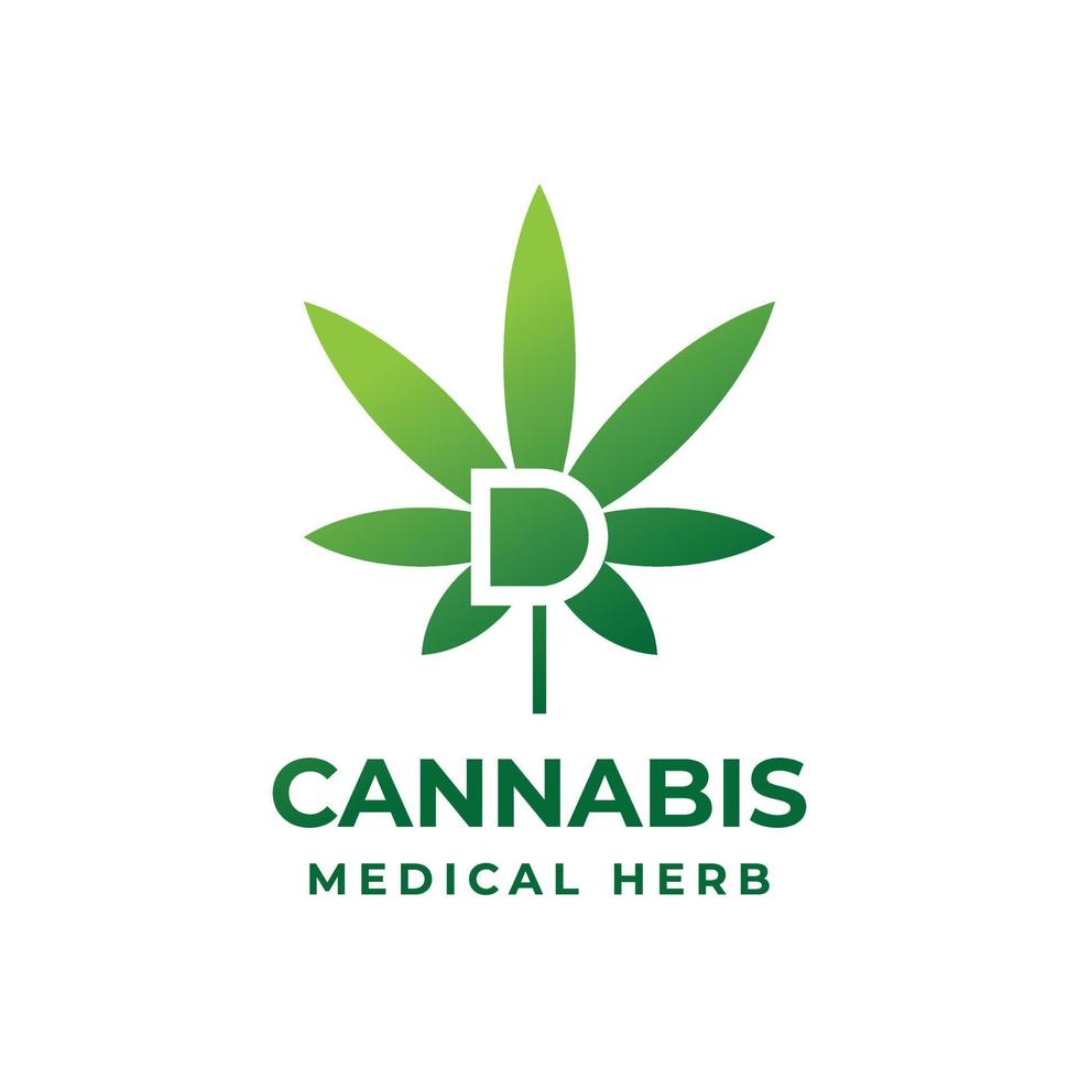 diseño moderno del logotipo de cannabis letra d vector