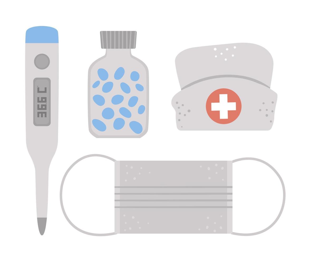 conjunto de iconos médicos planos vectoriales. colección de tratamiento antivirus. equipo de protección de medicamentos aislado sobre fondo blanco. imágenes prediseñadas de verificación de virus vector