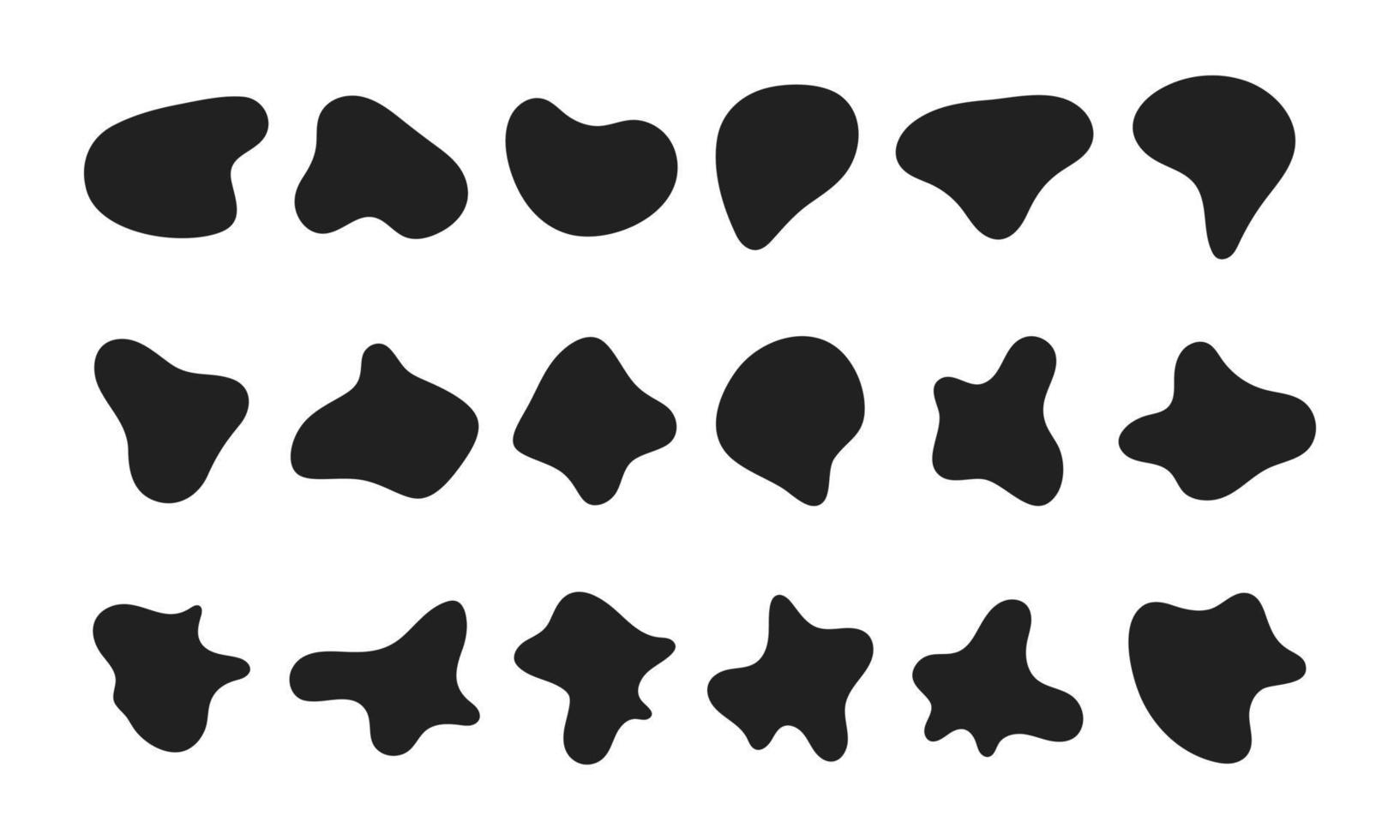 Random abstract liquid organic black irregular blotch shapes flat style design fluid vector illustration set.