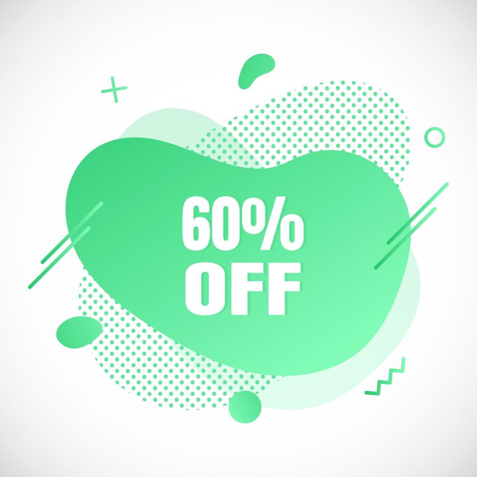 Modern liquid abstract special offer price sign 60 off DISCOUNT text gradient flat style design fluid vector colorful vector illustration banner simple shape advertising big sale or clearance symbol