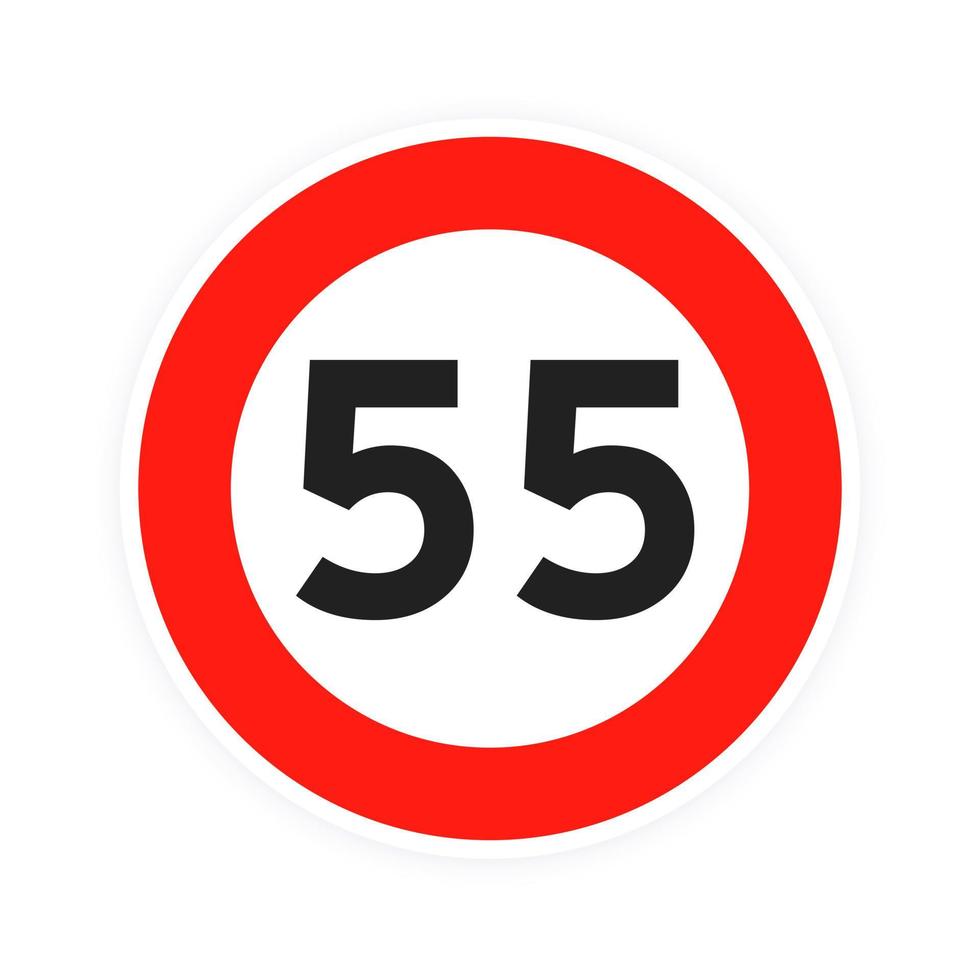 Speed limit 55 round road traffic icon sign flat style design vector illustration isolated on white background.
