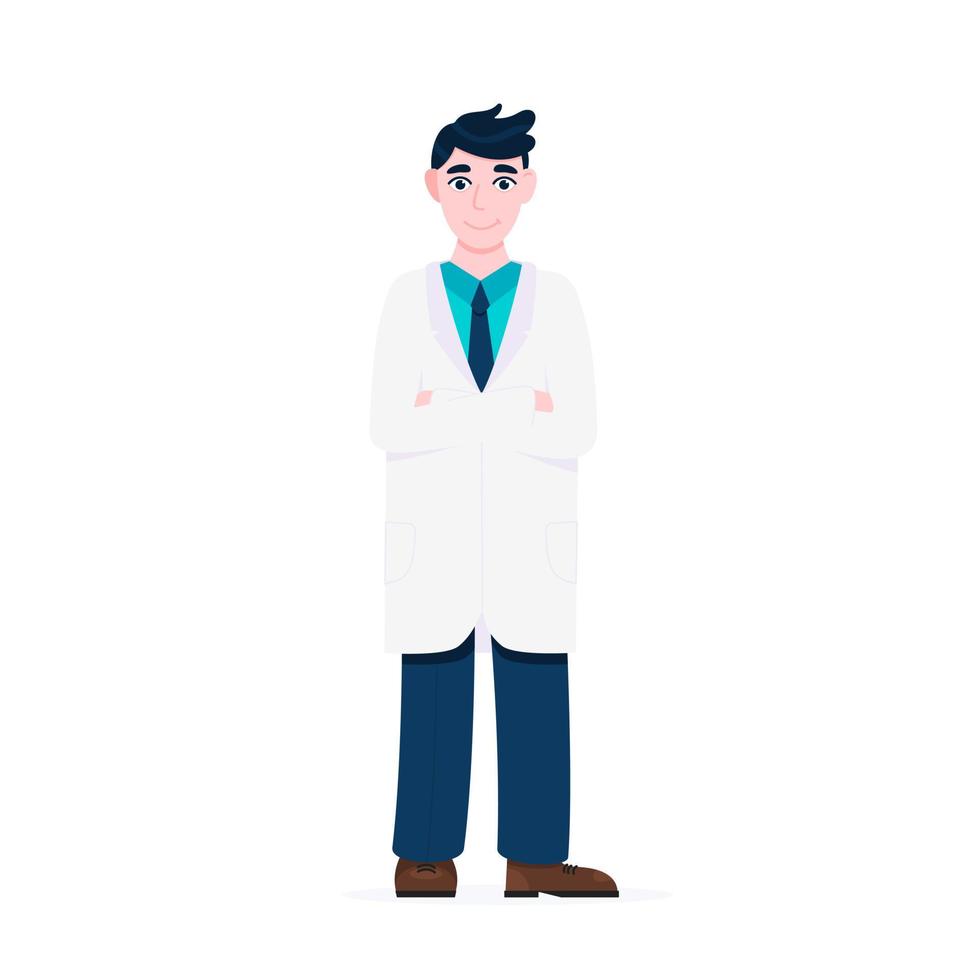 Doctor standing and hold crossing his hands flat style design vector illustration