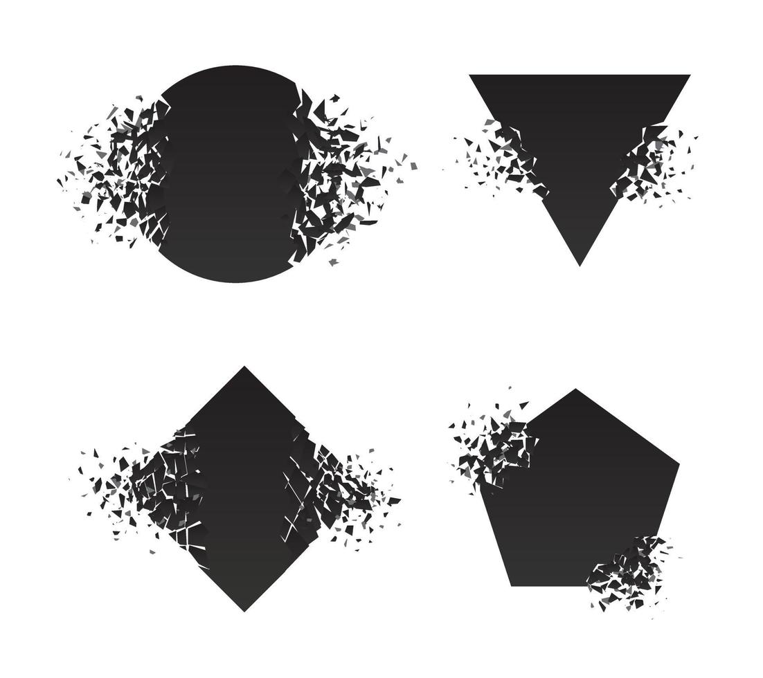 Shape explosion broken shattered flat style design vector illustration set