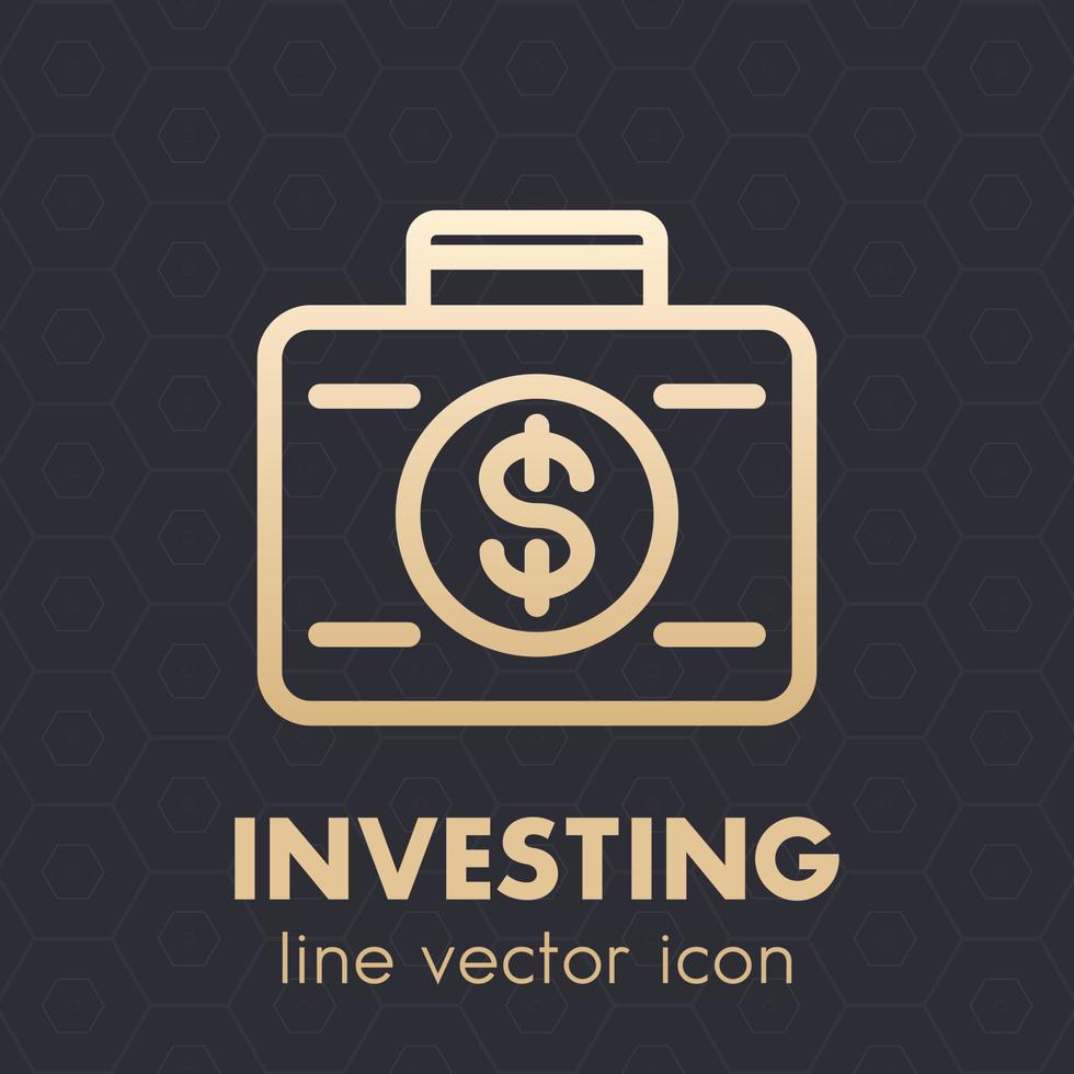 icono de inversión, banca, inversor, dinero, maleta con símbolo de dólar en estilo de línea, ilustración vectorial vector