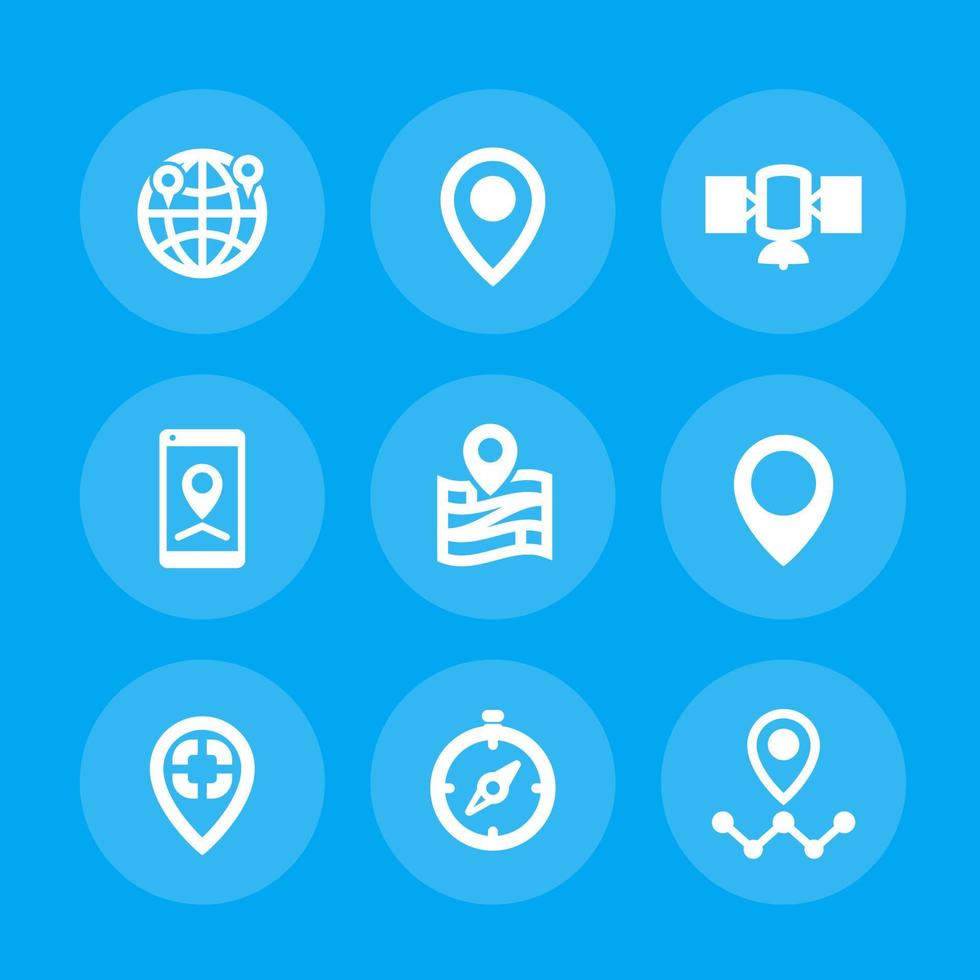 navigation icons, location marks, map pointers, vector symbols set