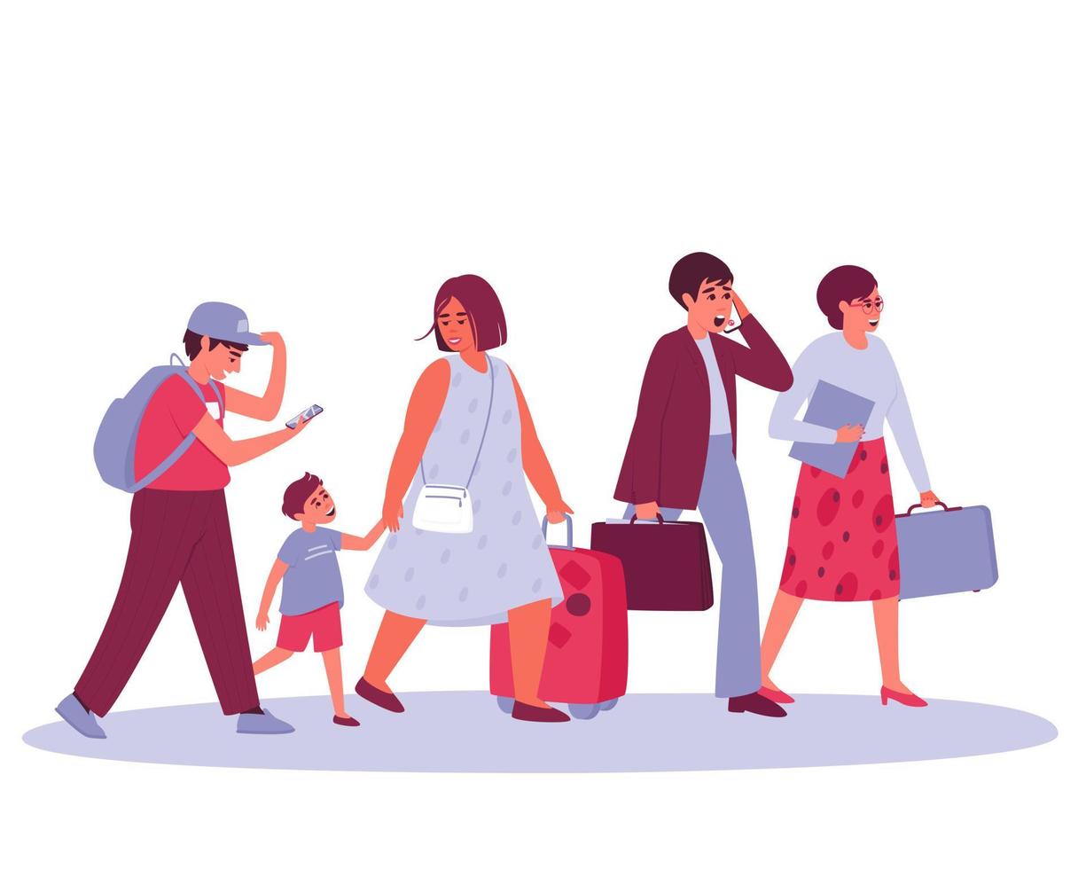 Tourists, people going on holidays, travel, on a trip vector