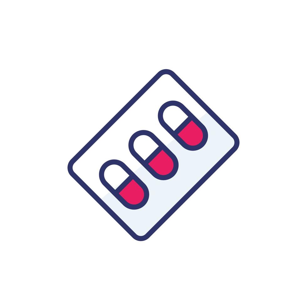 3 pills in pack icon with outline vector