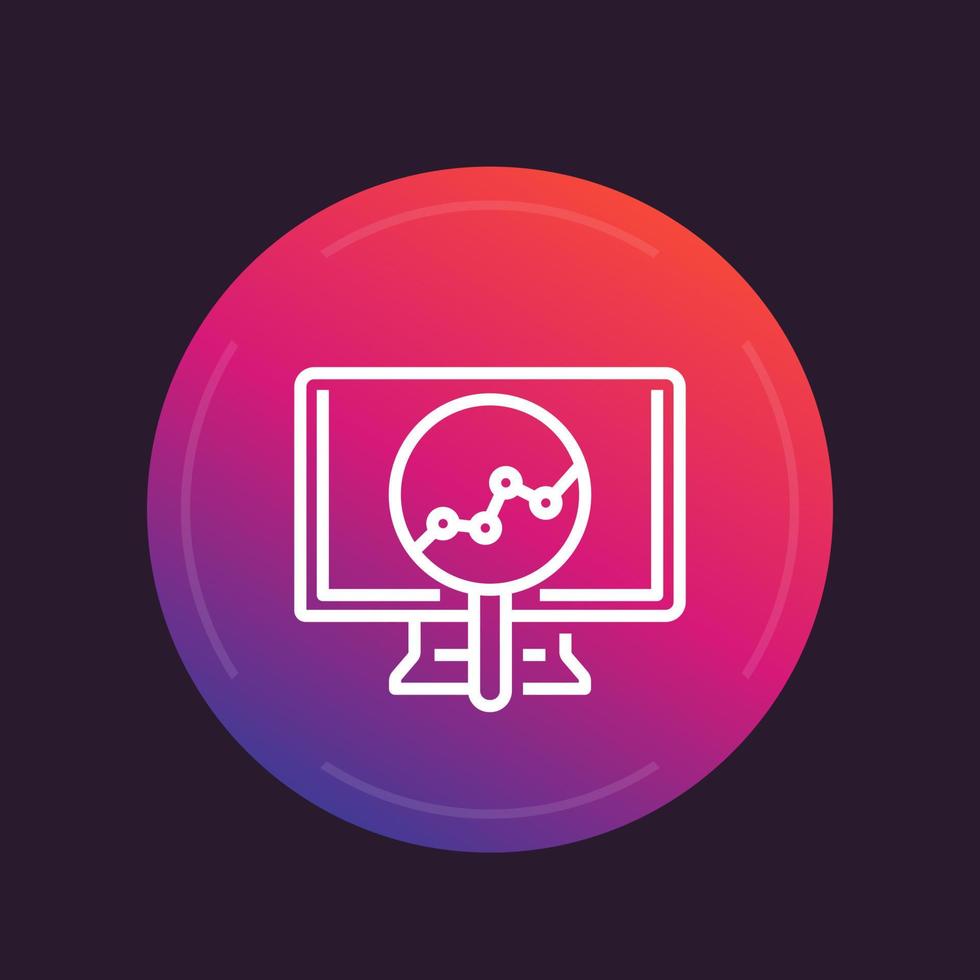 Analytics line icon with graph on computer screen vector