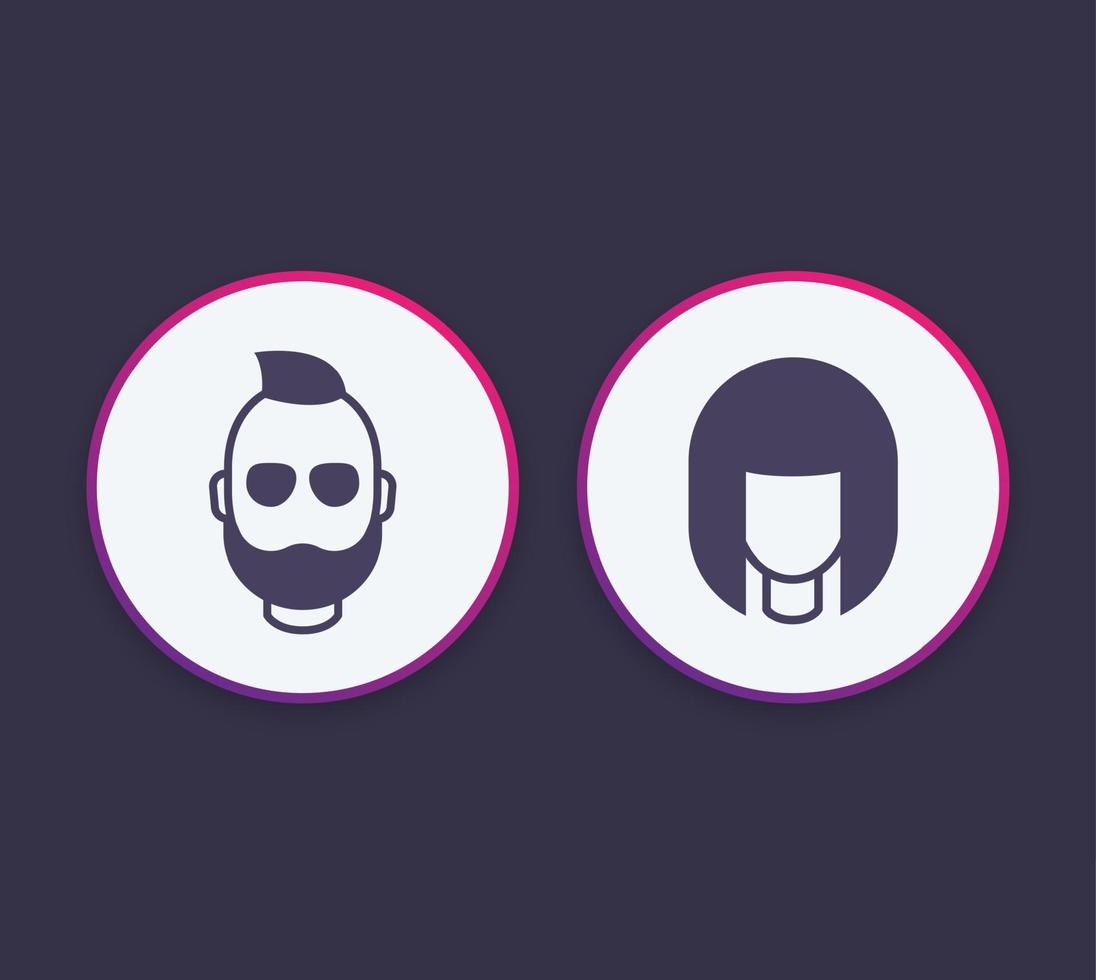 Avatars round icons with girl and bearded man vector