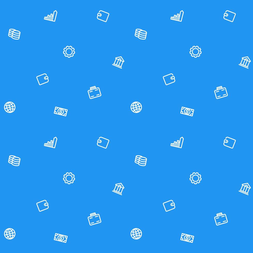 seamless pattern, finance, business, money, blue background with white icons vector