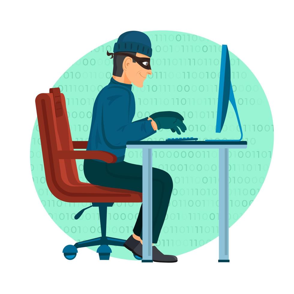 Hacker Operating A Personal Computer Vector Icon Illustration. Hacker And Technology Concept White Isolated.