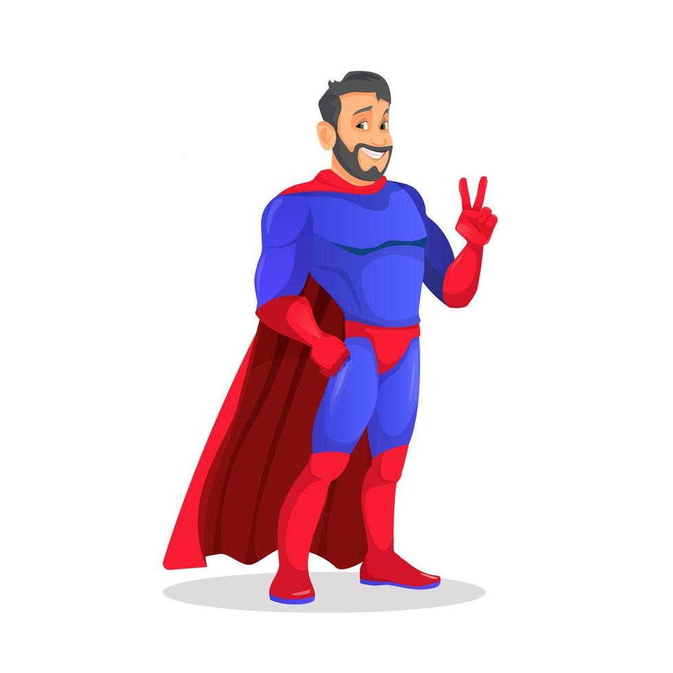 Handsome cartoon superhero standing with confidence and heroic with a friendly smile on white background vector