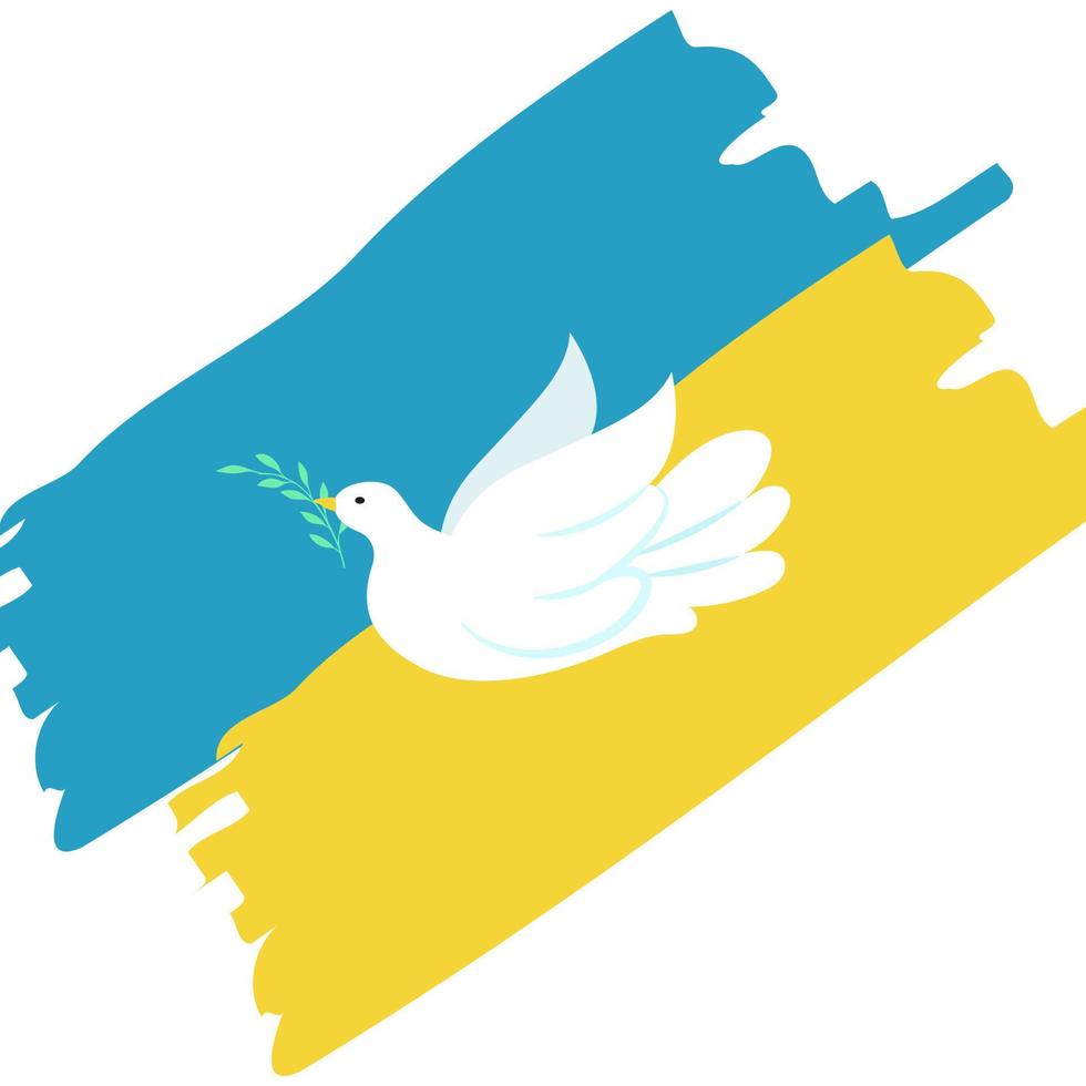 Dove of peace on the background of the Ukrainian flag. Vector illustration in flat style.