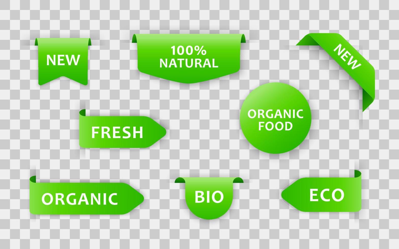 colección de etiquetas naturales verdes aisladas sobre fondo blanco vector