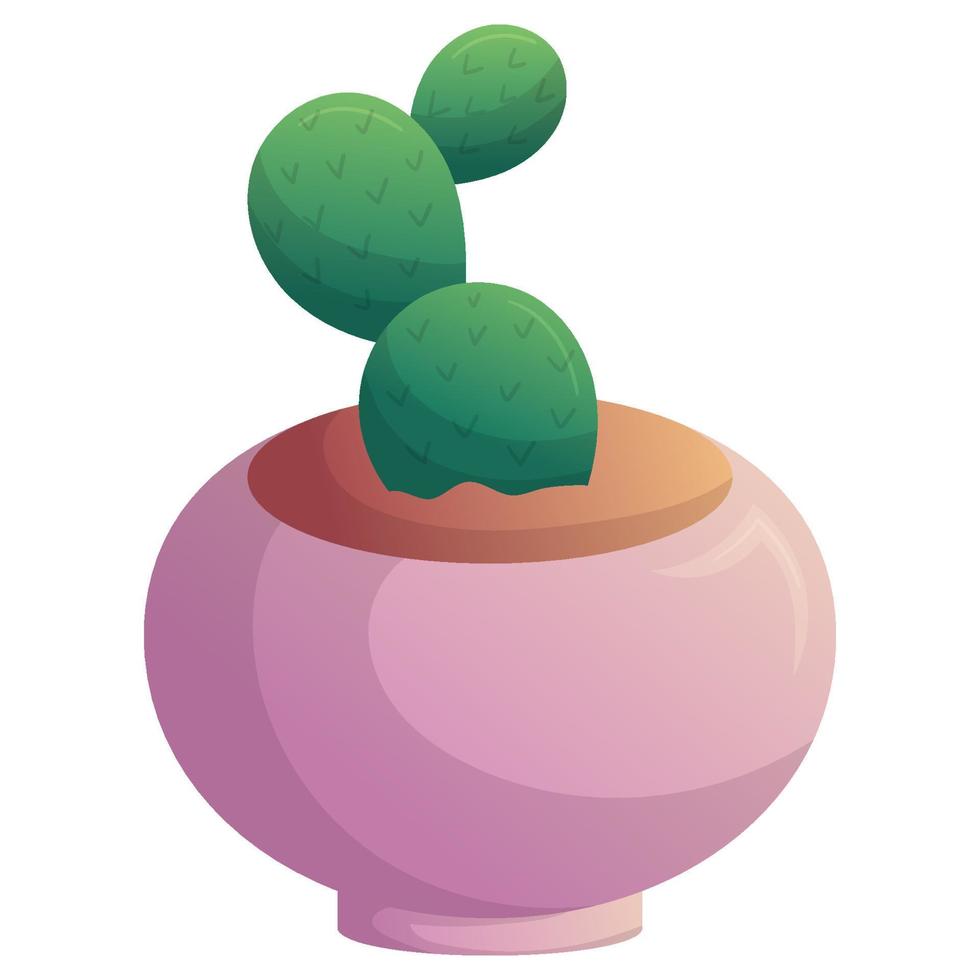 Cactus in pink pot. Succulent houseplant decorative illustration. Colorful hand drawn cartoon vector art. Isolated object