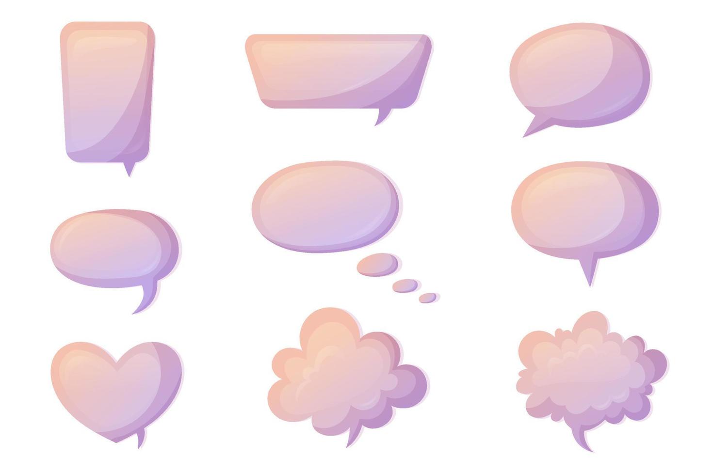 colecciones de burbujas de discurso. conjunto de 9 burbujas de habla para texto. caja de chat dibujada a mano. cuadro de mensaje aislado vectorial en estilo degradado de dibujos animados. vector