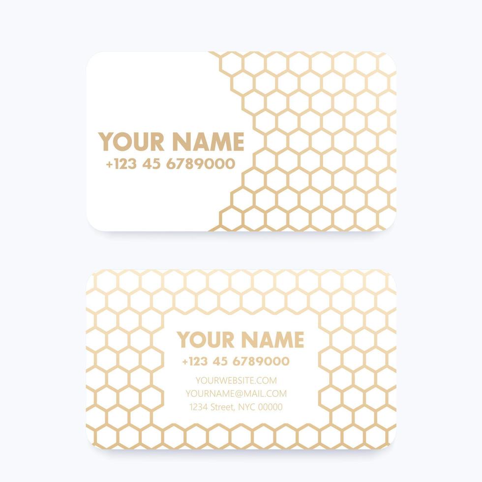 Business card template with geometric gold pattern over white vector