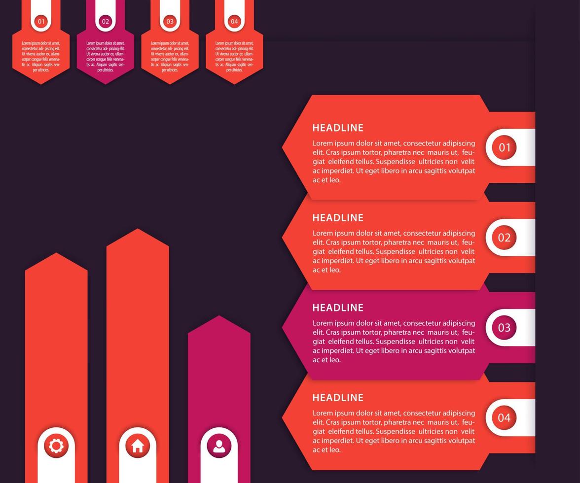 Business Infographics vector elements, 1, 2, 3, 4 steps, timeline and arrows, vector illustration