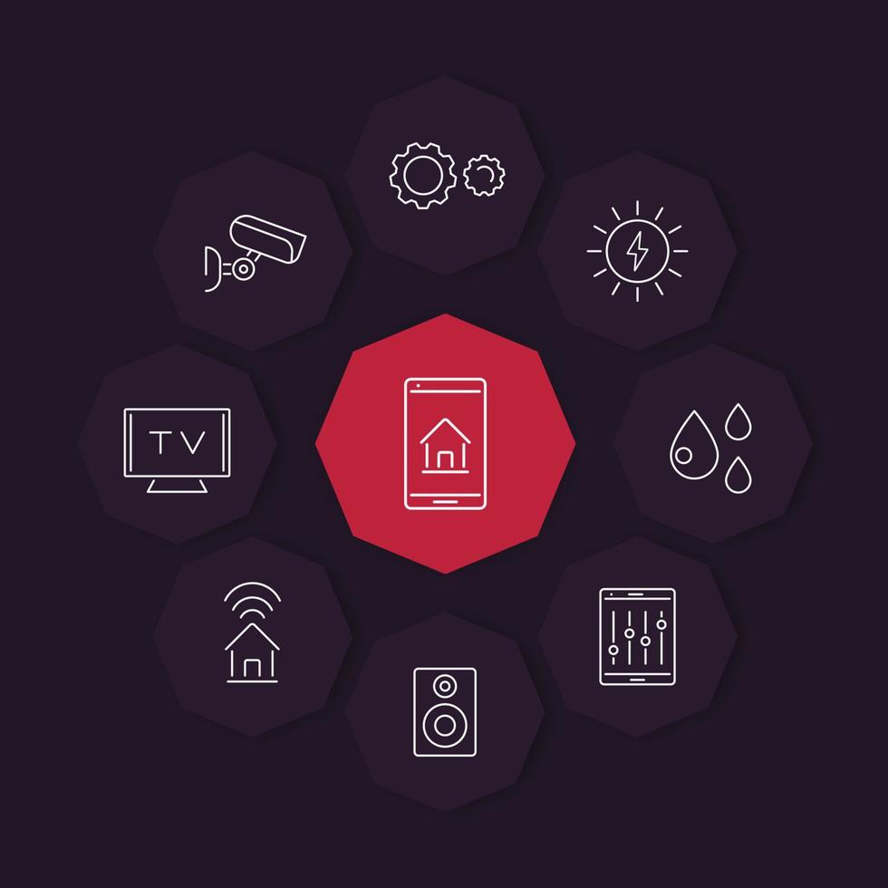 Smart House linear icon, modern pictograms on octagon shapes vector