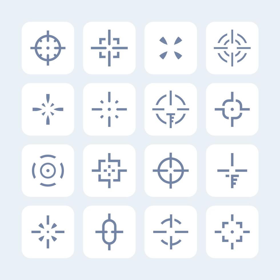 crosshairs set, elements for interfaces and game design, different sights on white, vector