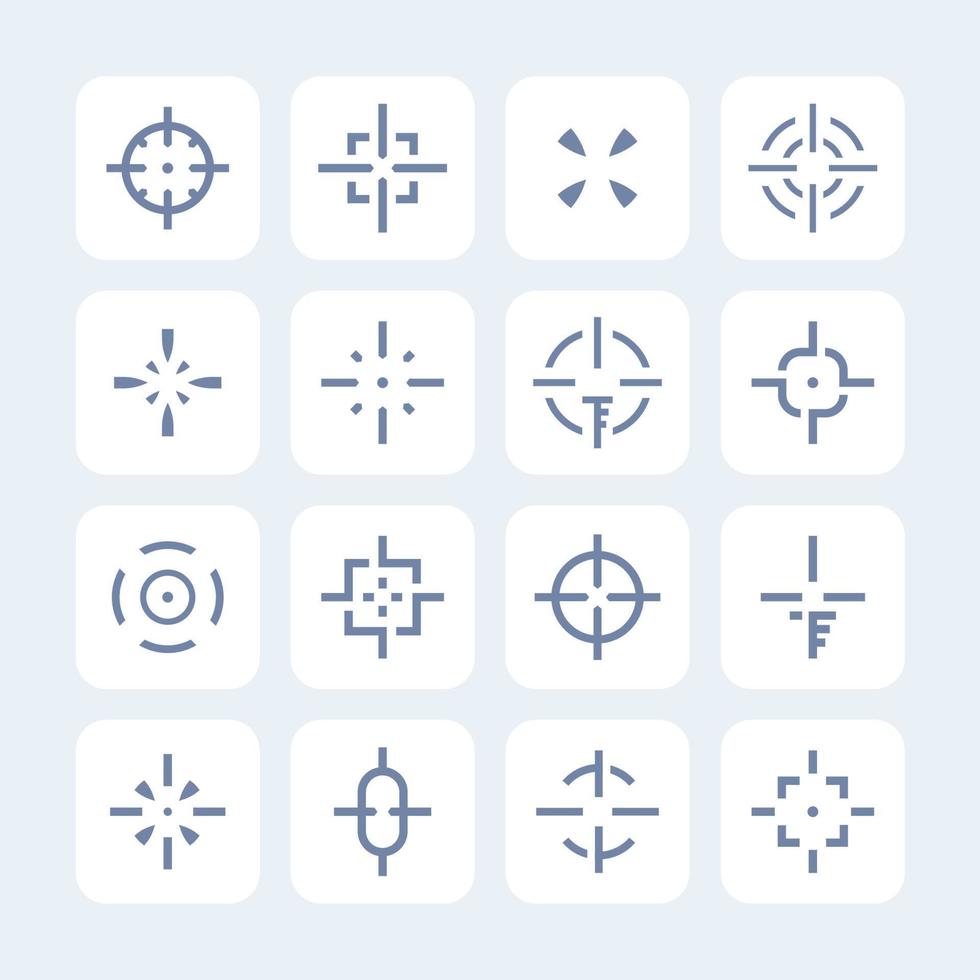 crosshairs set, elements for interfaces and game design, different sights on white, vector illustration