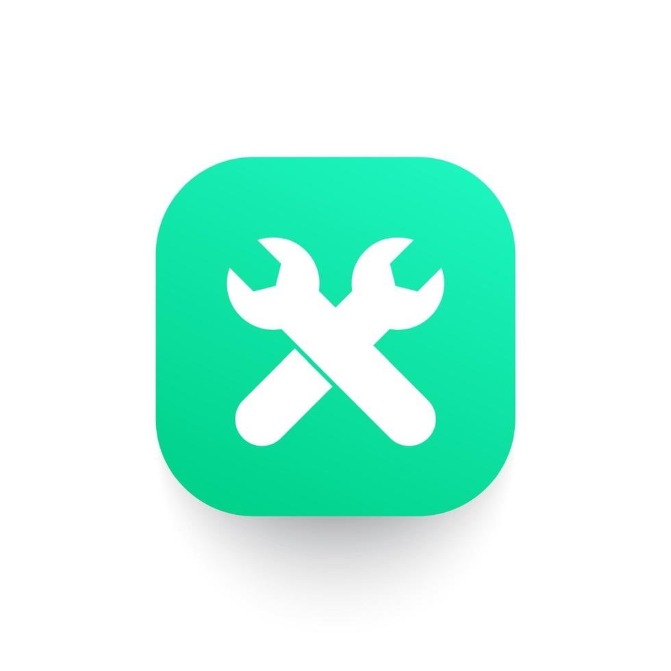 crossed wrenches icon on green shape vector