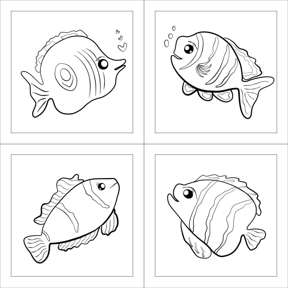 Doodle fish silhouette sketch aquarium abstract background vector illustration