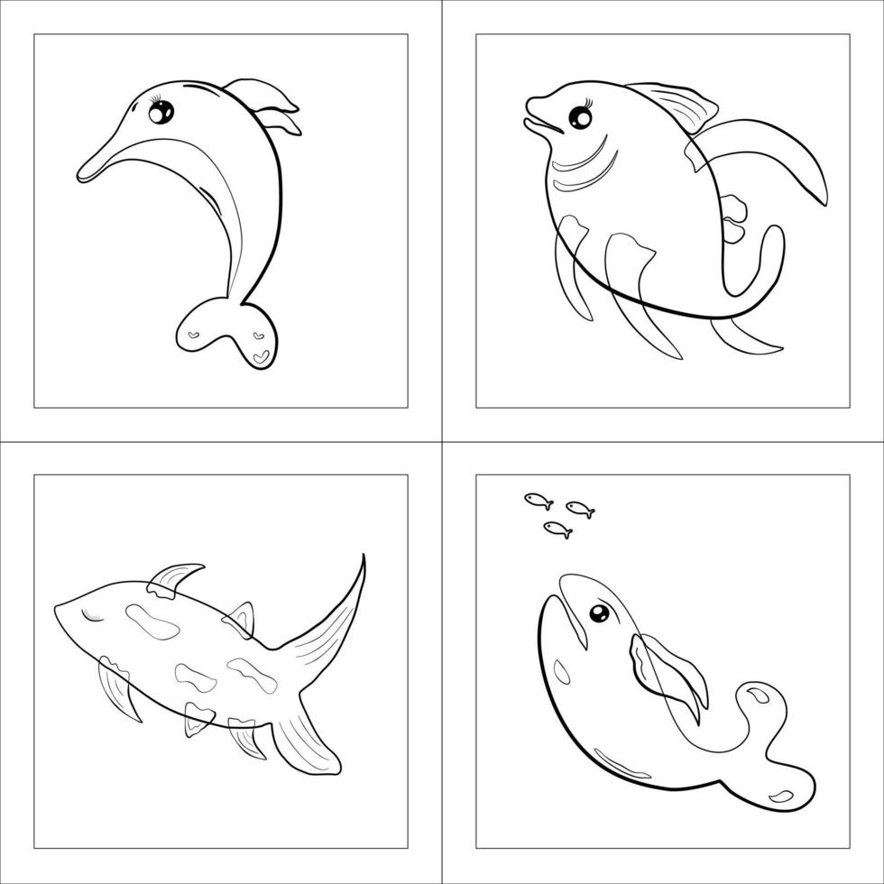 Set of doodle cartoon fish icon for decorative vector illustration